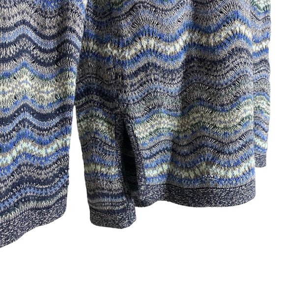 J Jill Sweater Womens M Blue Pullover Striped Wavy Chevron Crew Neck Side Slit - Picture 8 of 11